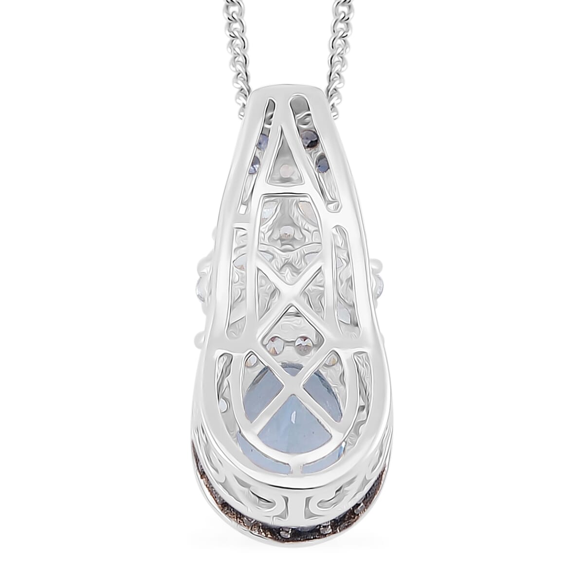Santa Maria Aquamarine and Multi Gemstone 2.50 ctw Pendant Necklace 18 Inches in Rhodium Over Sterling Silver image number 3