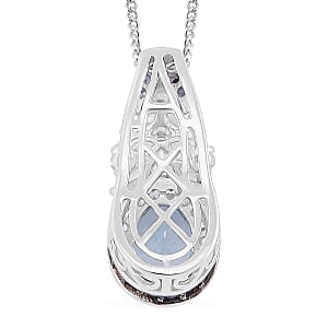 D'Joy Santa Maria Aquamarine and Multi Gemstone 2.50 ctw Lotus Flower Pendant Necklace 18 Inches in Rhodium Over Sterling Silver