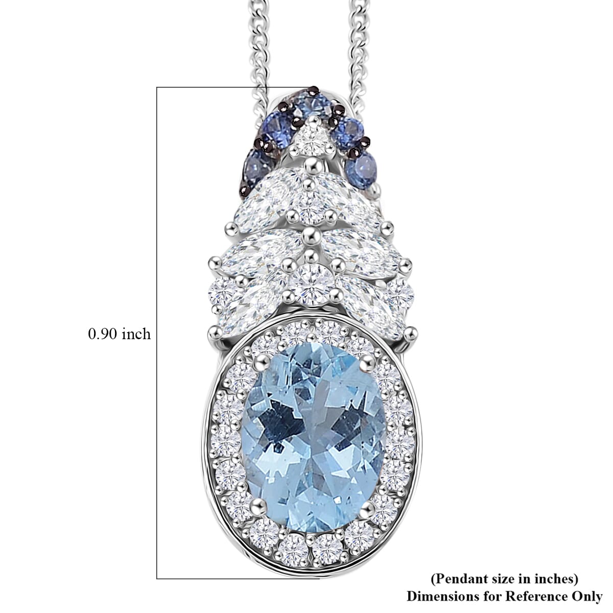 Santa Maria Aquamarine and Multi Gemstone 2.50 ctw Pendant Necklace 18 Inches in Rhodium Over Sterling Silver image number 5