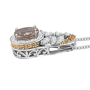 D'Joy Turkizite and Multi Gemstone 2.65 ctw Lotus Flower Pendant Necklace 18 Inches in Rhodium Over Sterling Silver