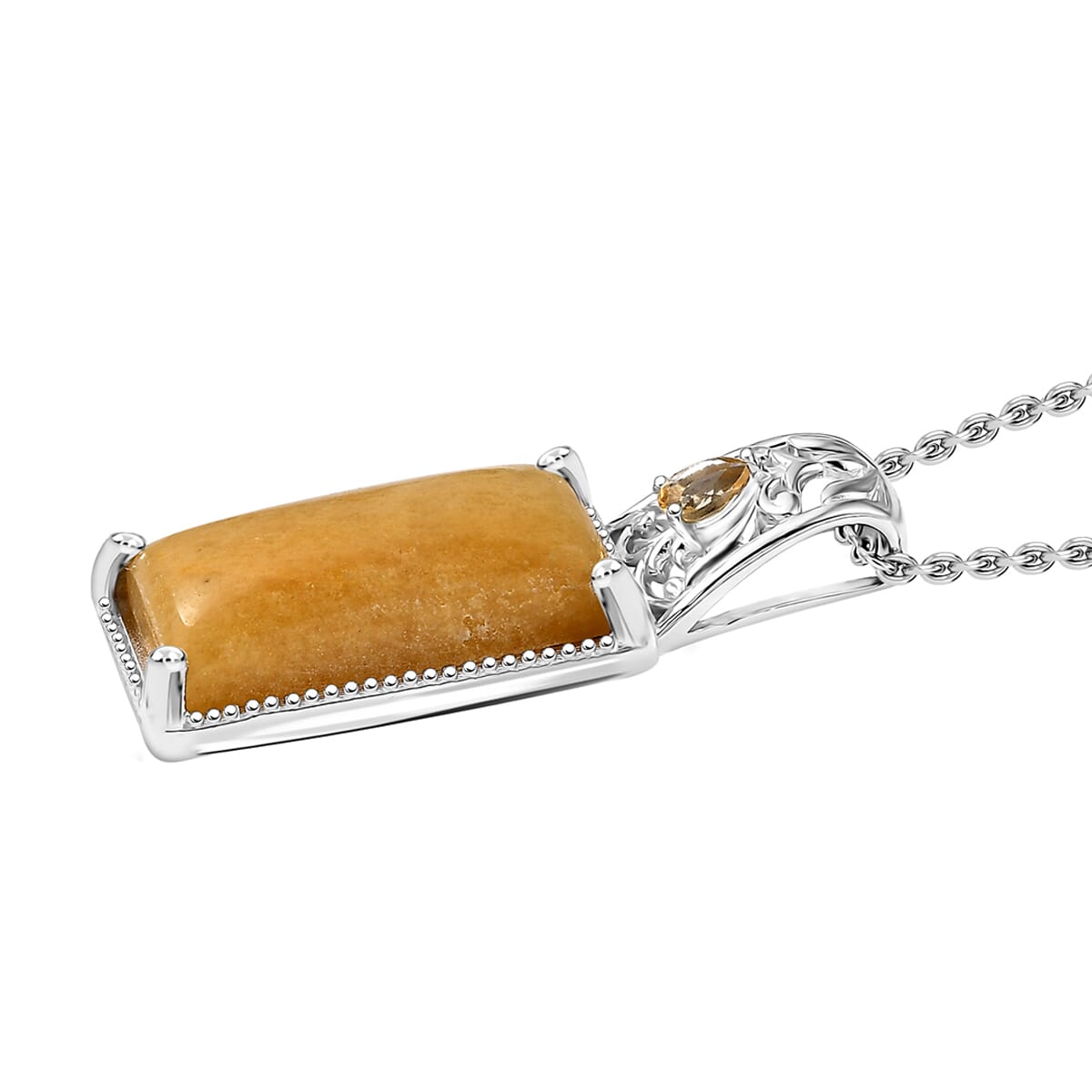 Karis Yellow Aventurine and Citrine 12.40 ctw Pendant in Platinum Bond with Stainless Steel Necklace 20 Inches image number 3