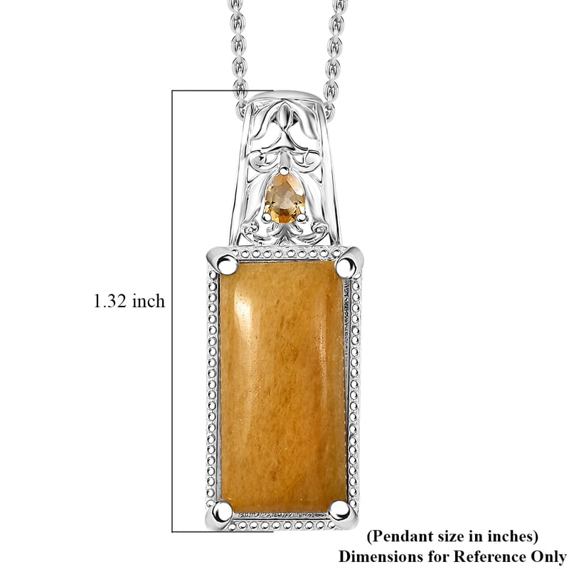 Karis Yellow Aventurine and Citrine 12.40 ctw Pendant in Platinum Bond with Stainless Steel Necklace 20 Inches