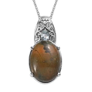 Venus Jasper and Sky Blue Topaz 17.20 ctw Pendant Necklace in Stainless Steel 20 Inches