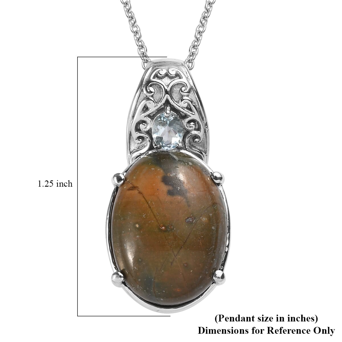 Venus Jasper and Sky Blue Topaz 17.20 ctw Pendant Necklace in Stainless Steel 20 Inches image number 6