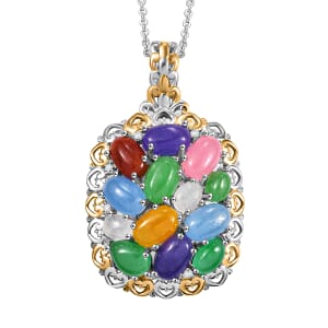 Multi Jade (D) and White Zircon 6.60 ctw Rainbow Harmony Pendant Necklace in Vermeil YG and Rhodium Over Sterling Silver 20 Inches