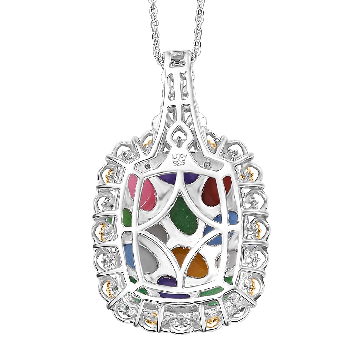 Multi Jade (D) and White Zircon 6.60 ctw Rainbow Harmony Pendant Necklace in Vermeil YG and Rhodium Over Sterling Silver 20 Inches image number 4