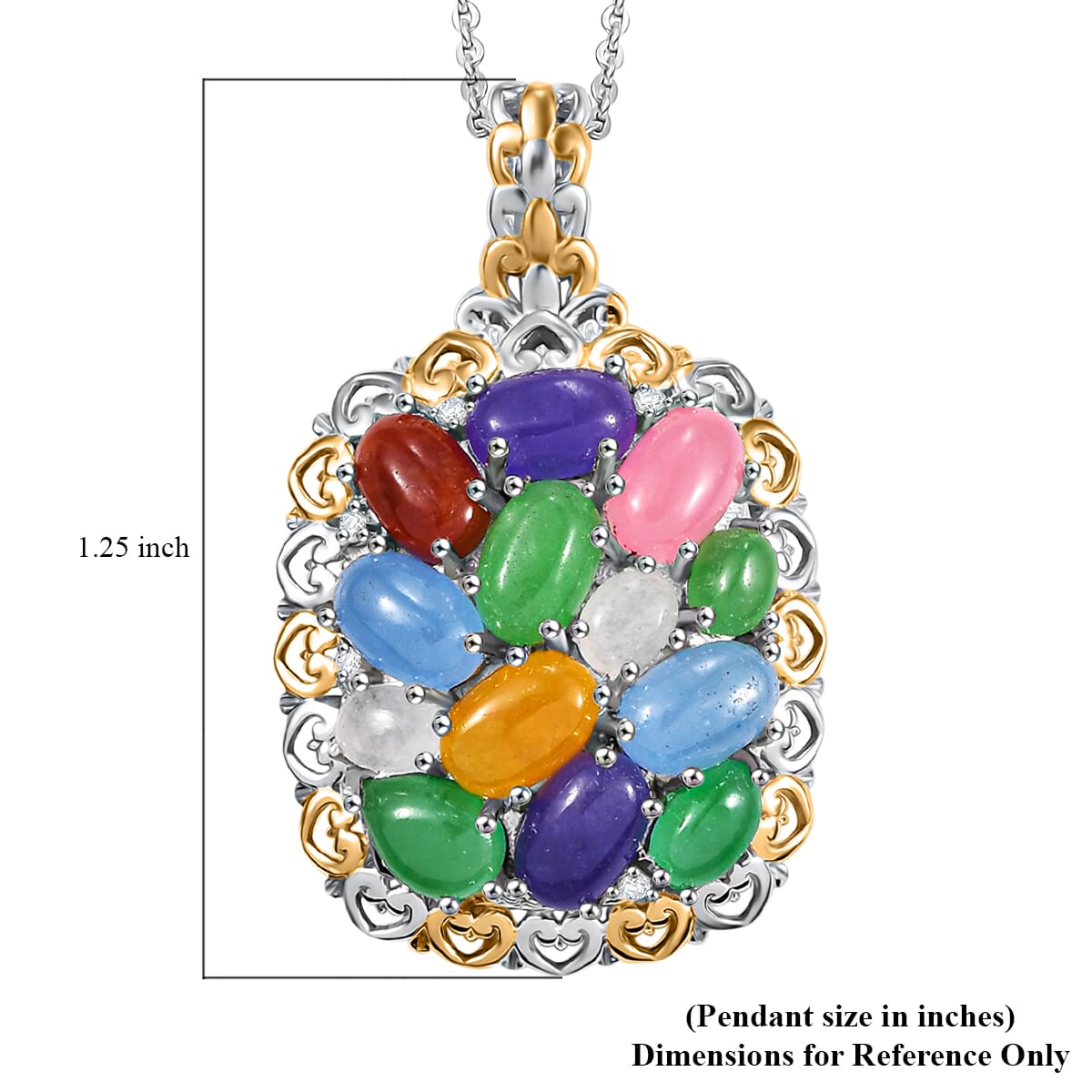 Multi Jade (D) and White Zircon 6.60 ctw Rainbow Harmony Pendant Necklace in Vermeil YG and Rhodium Over Sterling Silver 20 Inches image number 5