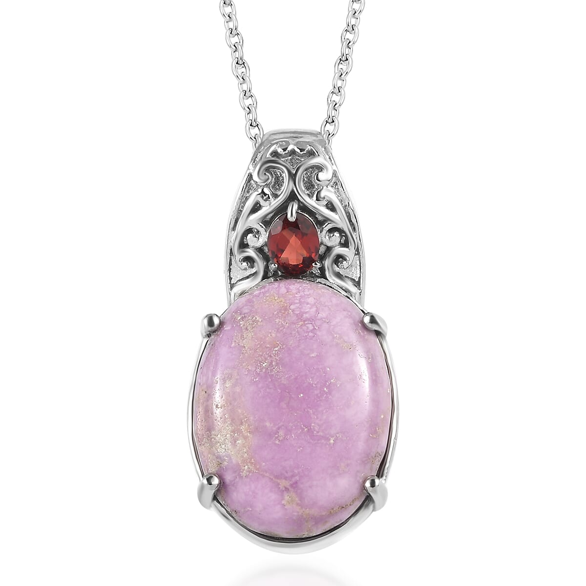 Phosphosiderite and Mozambique Garnet 13.60 ctw Pendant Necklace in Stainless Steel 20 Inches image number 0