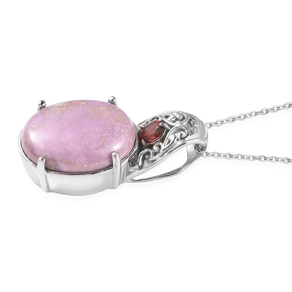 Phosphosiderite and Mozambique Garnet 13.60 ctw Pendant Necklace in Stainless Steel 20 Inches image number 3