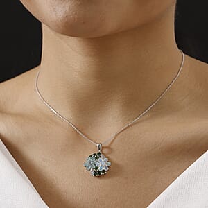 D'Joy Multi Genstone 3.35 ctw Bunch of Flower Pendant Necklace in Rhodium Over Sterling Silver 20 Inches