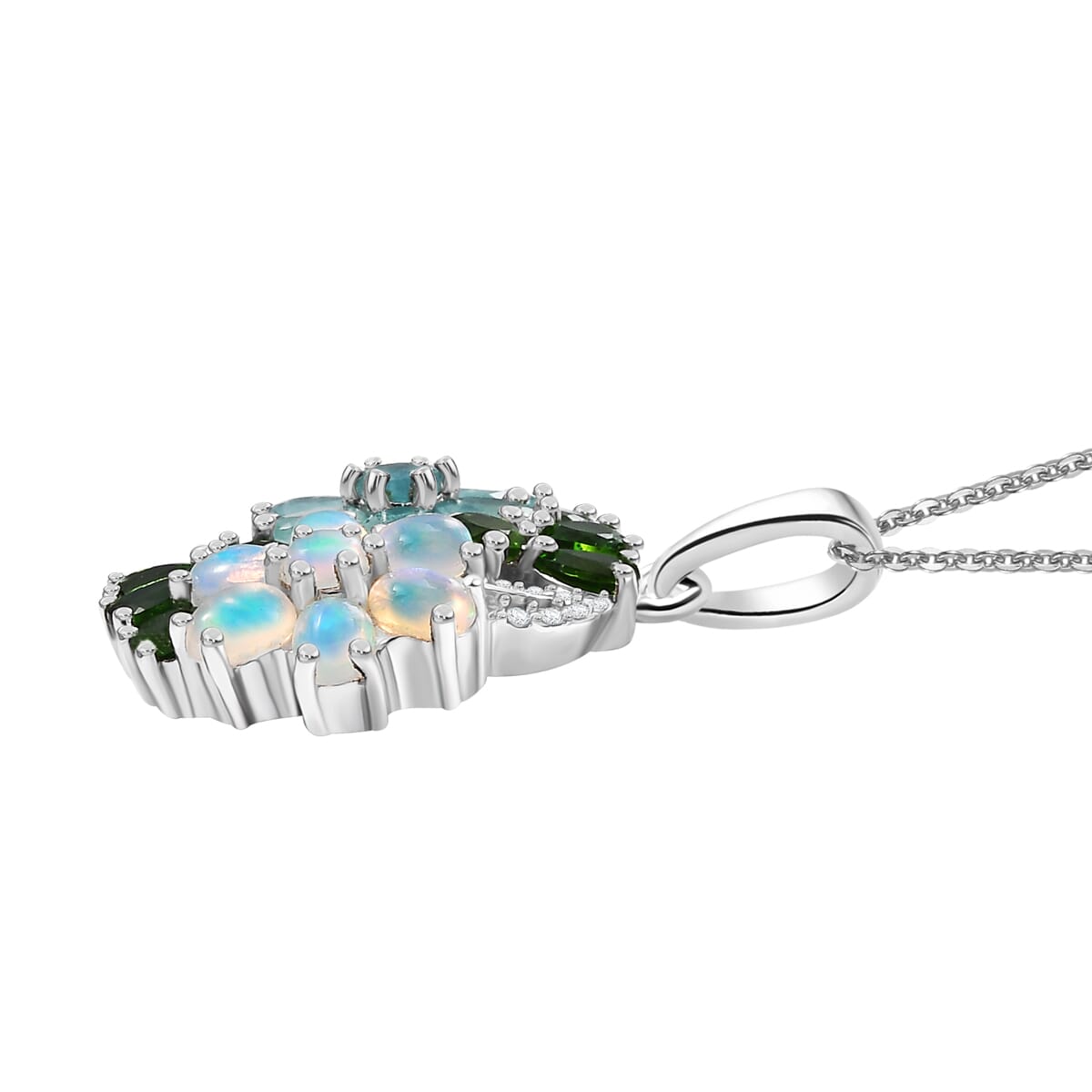 D'Joy Multi Genstone 3.35 ctw Bunch of Flower Pendant Necklace in Rhodium Over Sterling Silver 20 Inches image number 3