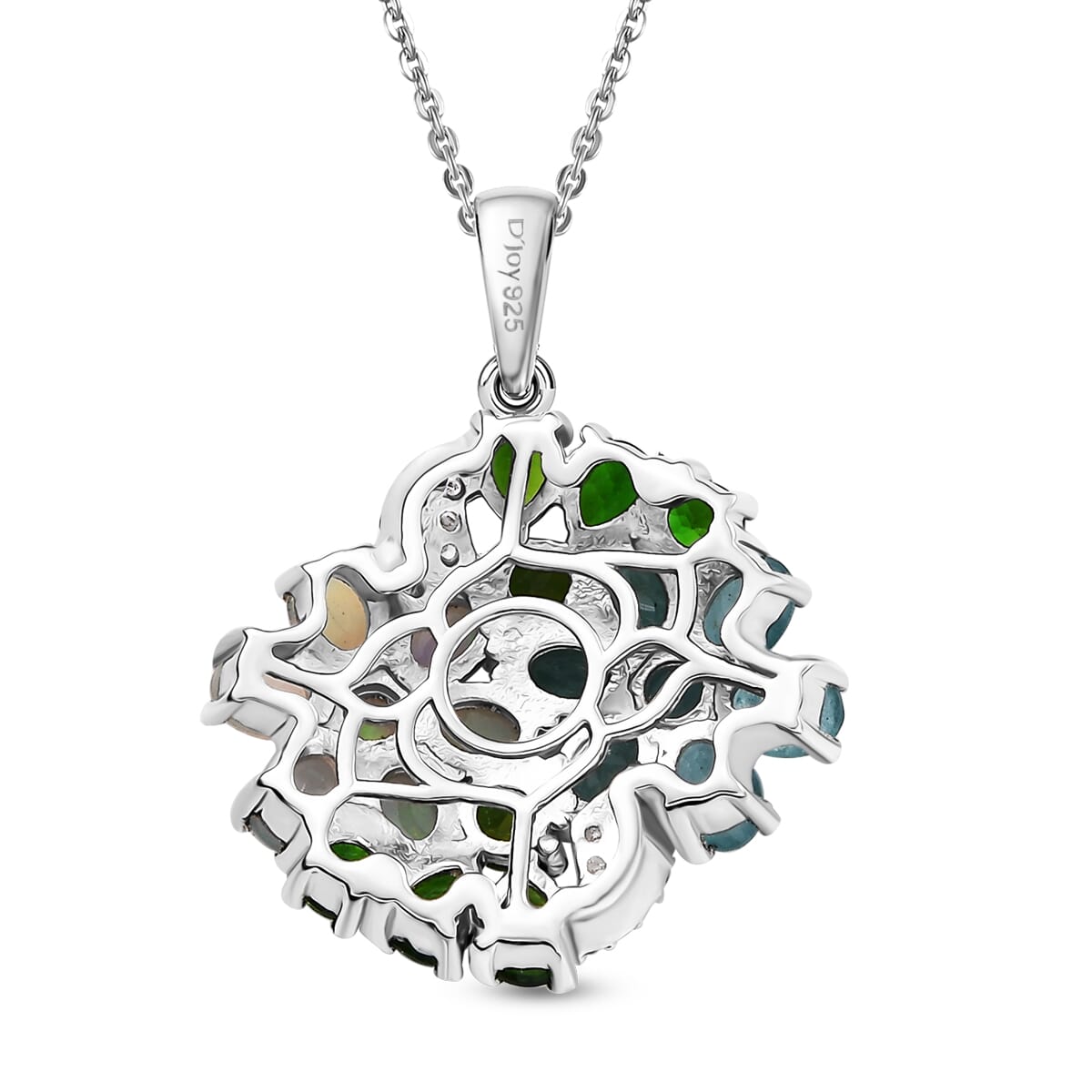 D'Joy Multi Genstone 3.35 ctw Bunch of Flower Pendant Necklace in Rhodium Over Sterling Silver 20 Inches image number 4