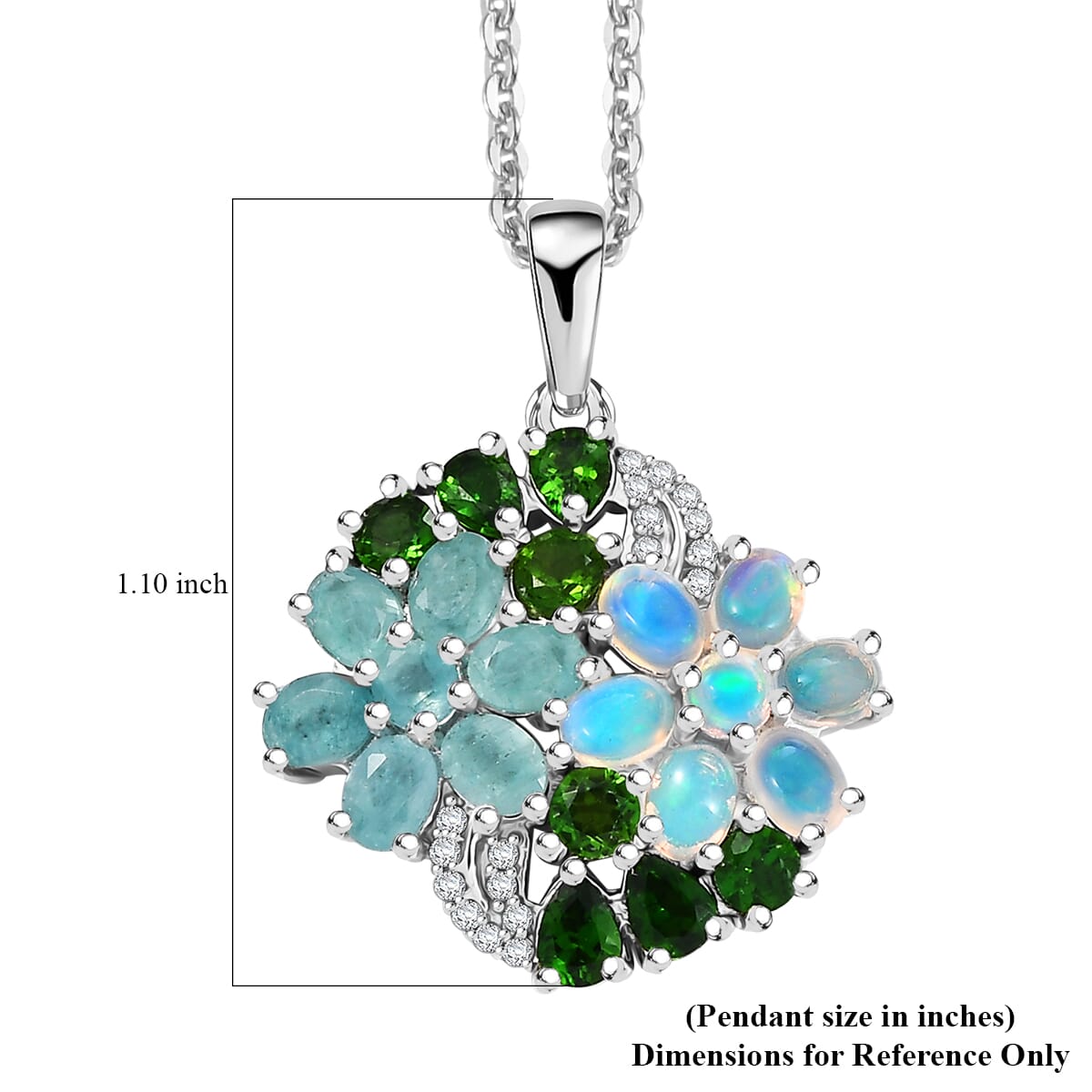D'Joy Multi Genstone 3.35 ctw Bunch of Flower Pendant Necklace in Rhodium Over Sterling Silver 20 Inches image number 6