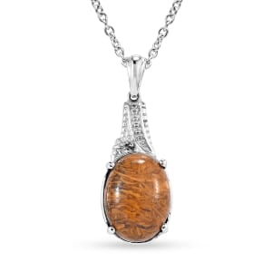 Script Stone 9.10 ctw Pendant Necklace in Stainless Steel 20 Inches