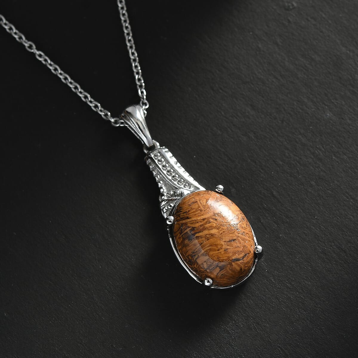 Script Stone 9.10 ctw Pendant Necklace in Stainless Steel 20 Inches image number 1