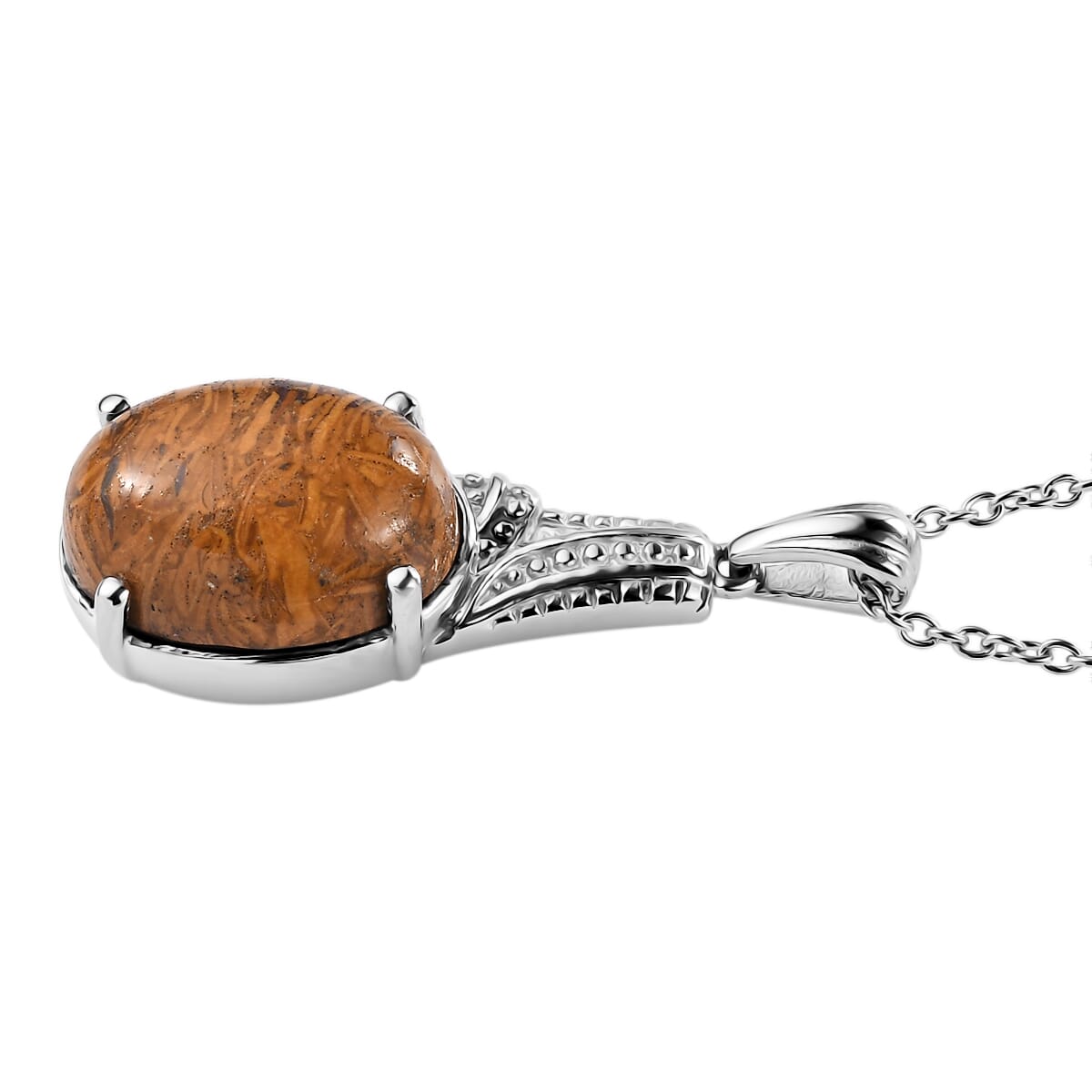 Script Stone 9.10 ctw Pendant Necklace in Stainless Steel 20 Inches image number 3