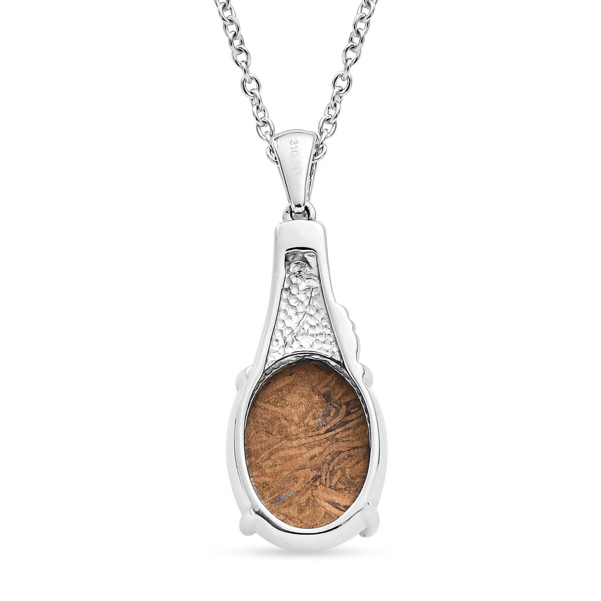 Script Stone 9.10 ctw Pendant Necklace in Stainless Steel 20 Inches image number 4