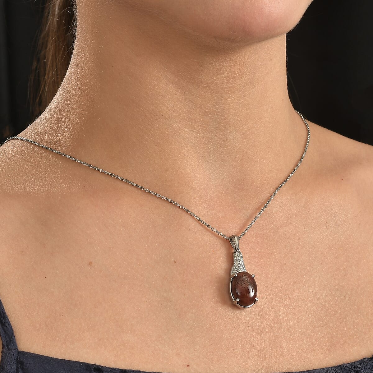 Aqua Nueva Moss 10.20 ctw Pendant Necklace in Stainless Steel 20 Inches image number 2