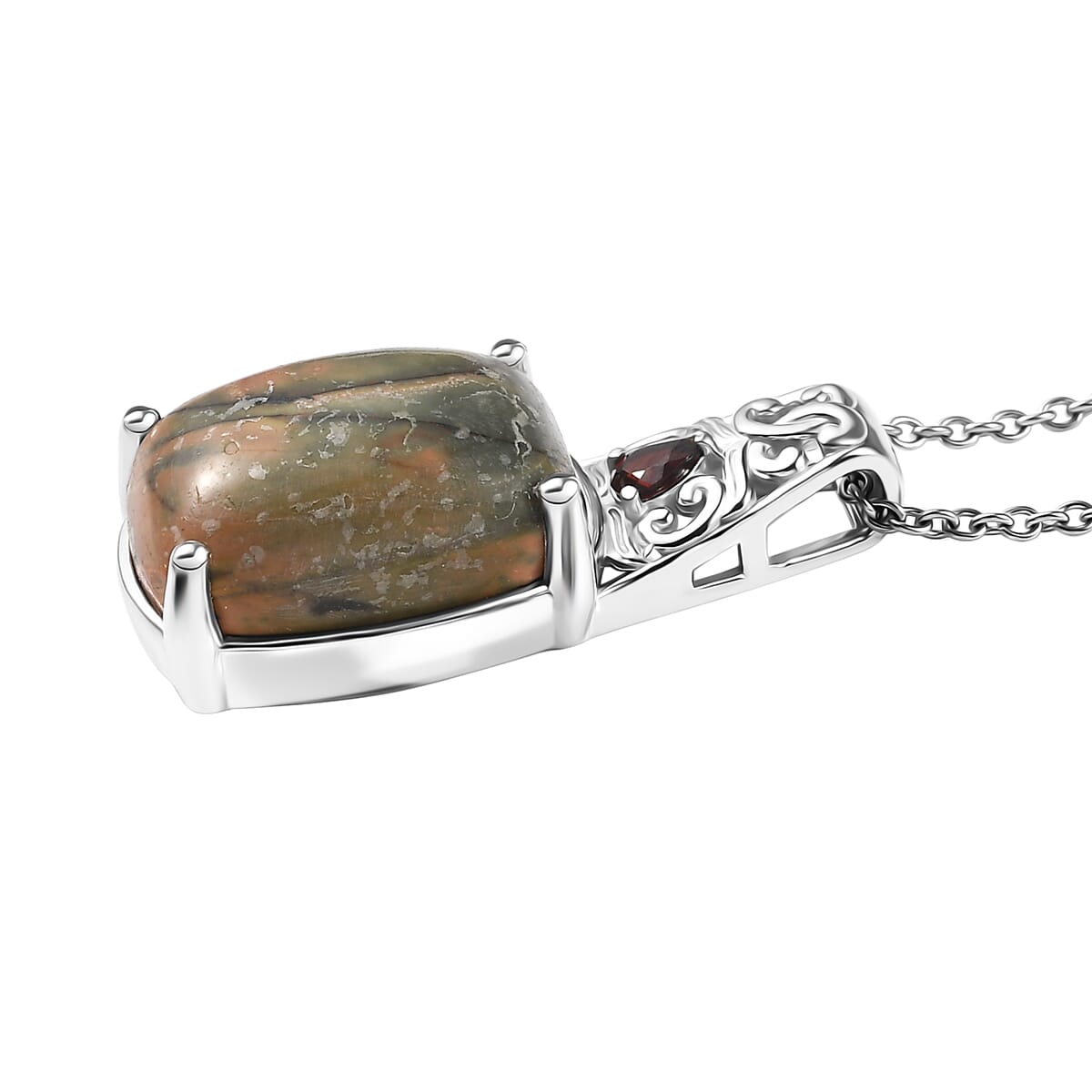 Venus Jasper and Mozambique Garnet 14.20 ctw Pendant in Platinum Bond with Stainless Steel Necklace 20 Inches image number 3