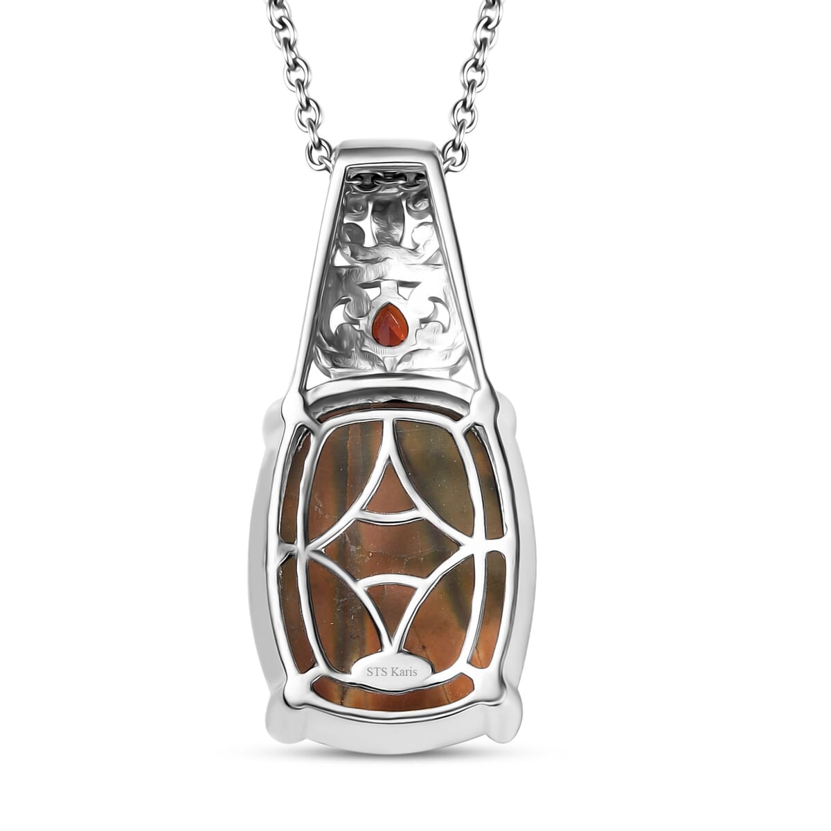Venus Jasper and Mozambique Garnet 14.20 ctw Pendant in Platinum Bond with Stainless Steel Necklace 20 Inches image number 4