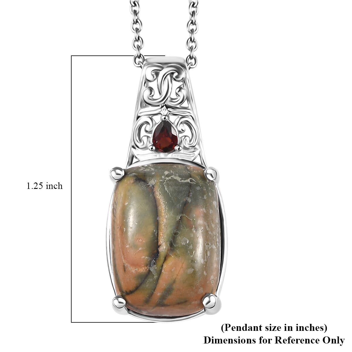 Venus Jasper and Mozambique Garnet 14.20 ctw Pendant in Platinum Bond with Stainless Steel Necklace 20 Inches image number 6