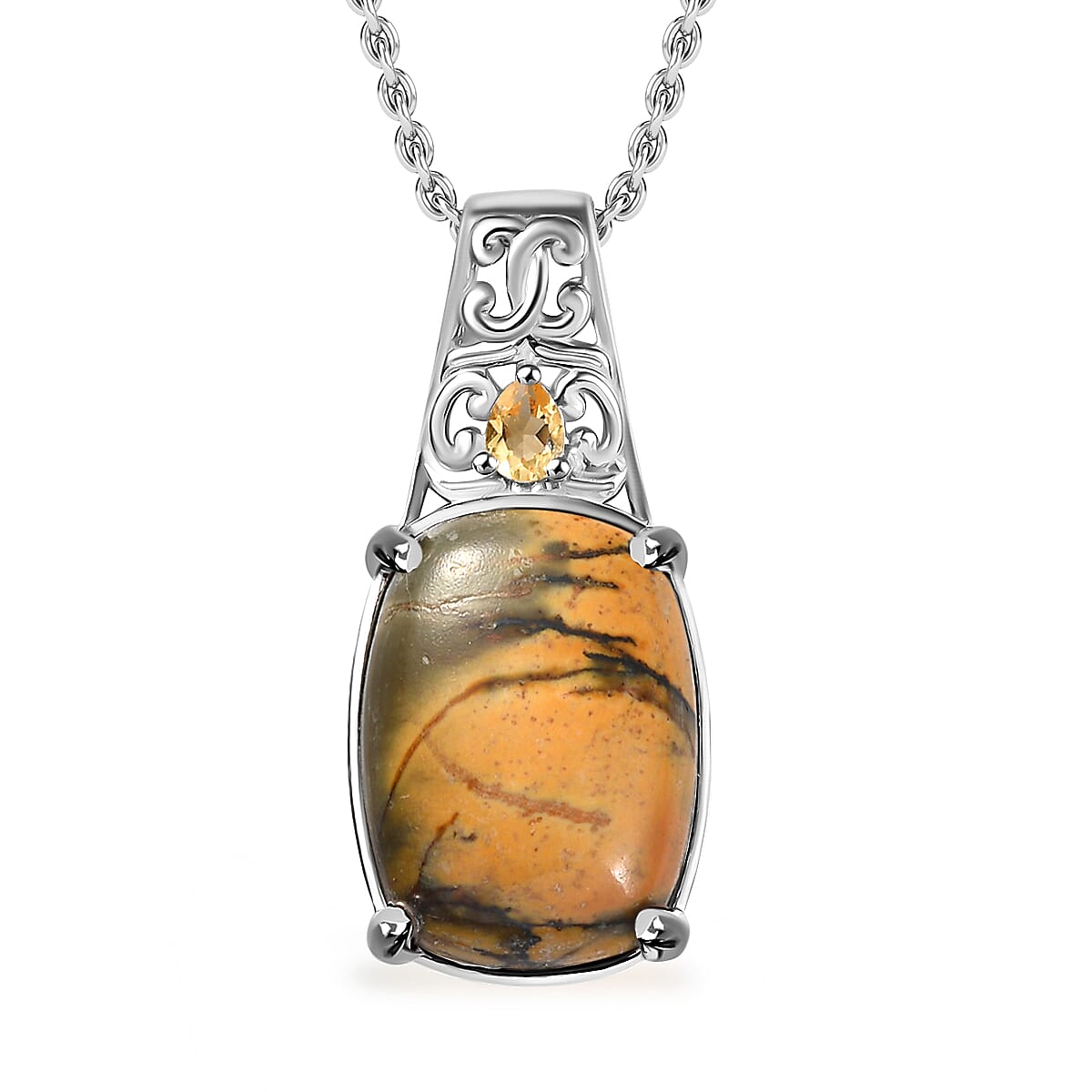 Cherry Creek and Brazilian Citrine 12.80 ctw Pendant in Platinum Bond with Stainless Steel Necklace 20 Inches image number 0