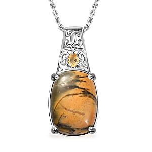 Cherry Creek and Brazilian Citrine 12.80 ctw Pendant in Platinum Bond with Stainless Steel Necklace 20 Inches