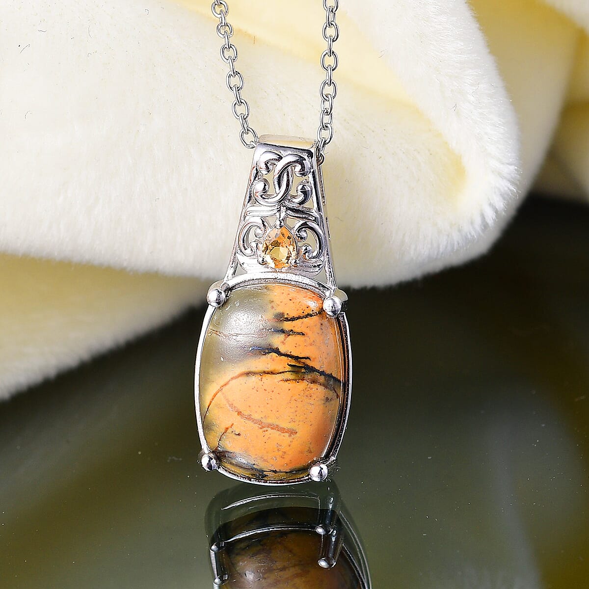 Cherry Creek and Brazilian Citrine 12.80 ctw Pendant in Platinum Bond with Stainless Steel Necklace 20 Inches image number 1