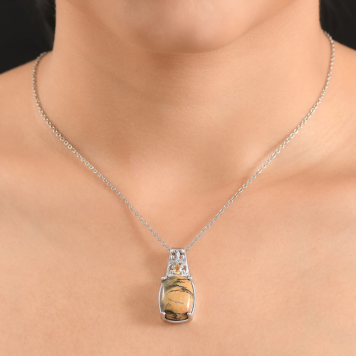 Cherry Creek and Brazilian Citrine 12.80 ctw Pendant in Platinum Bond with Stainless Steel Necklace 20 Inches image number 2