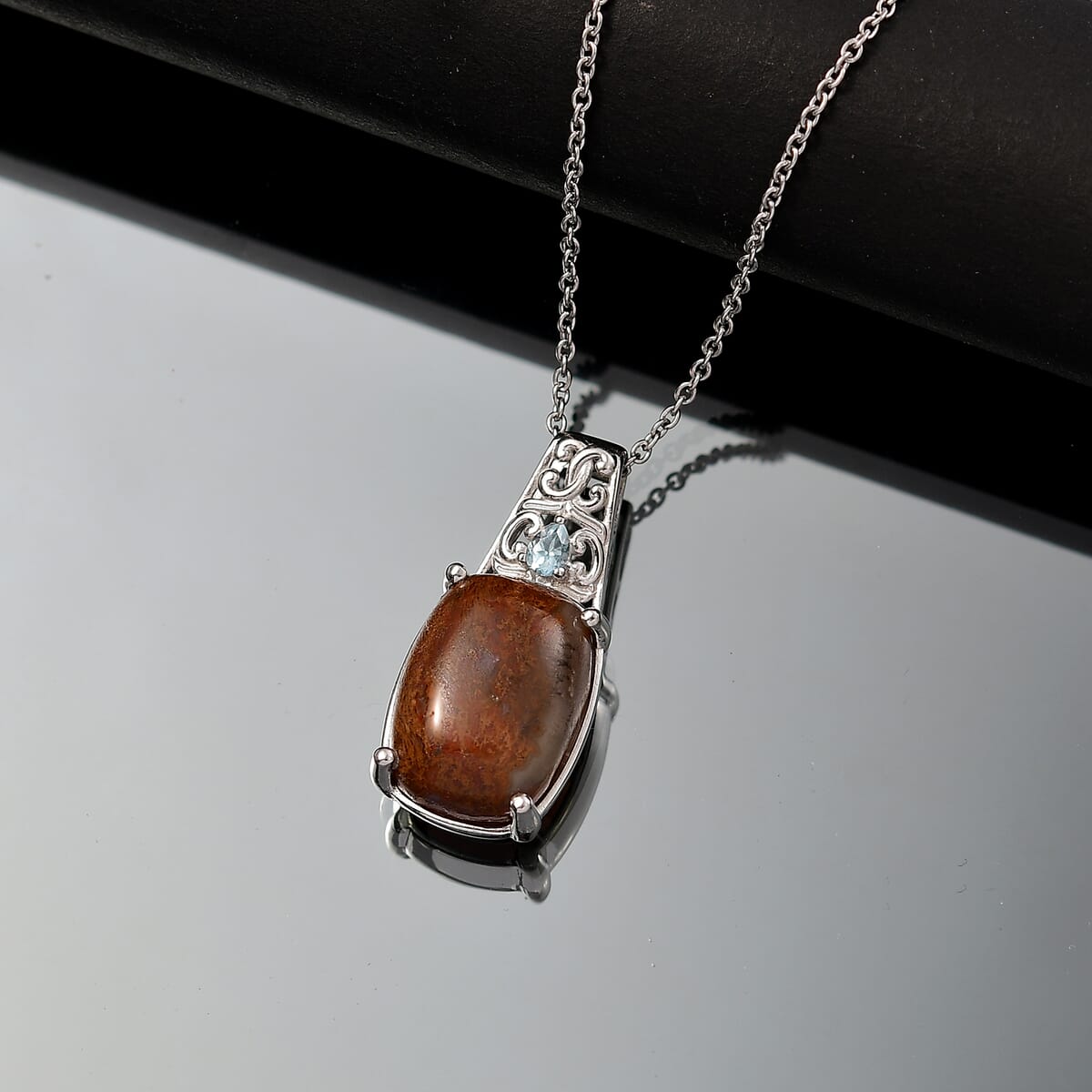 Aqua Nueva Moss and Sky Blue Topaz 14.65 ctw Pendant in Platinum Bond with Stainless Steel Necklace 20 Inches image number 1