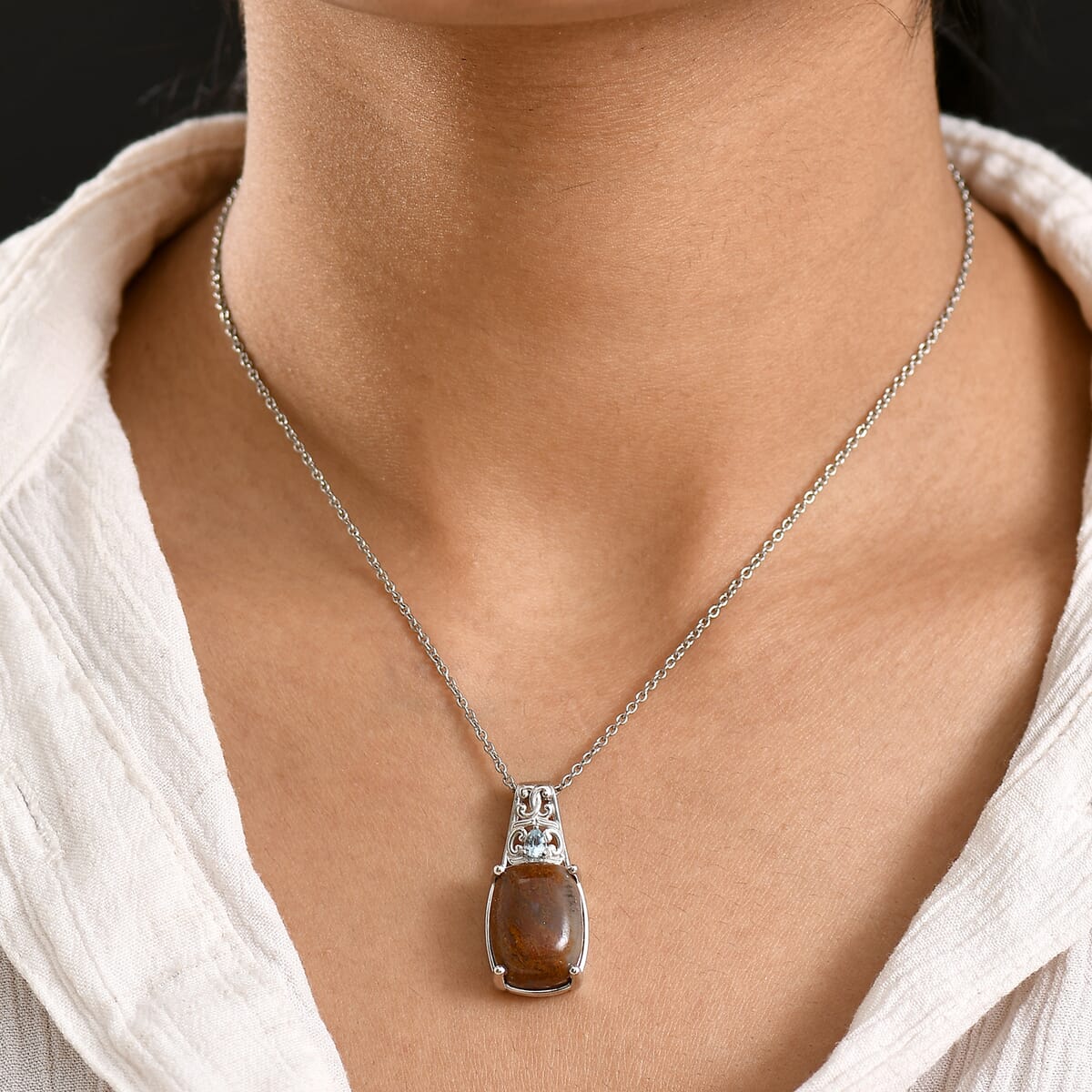 Aqua Nueva Moss and Sky Blue Topaz 14.65 ctw Pendant in Platinum Bond with Stainless Steel Necklace 20 Inches image number 2