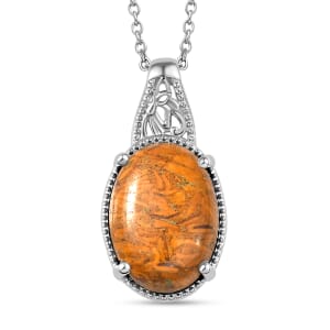 Karis Script Stone 12.65 ctw Pendant Platinum with Stainless Steel Necklace 20 Inches