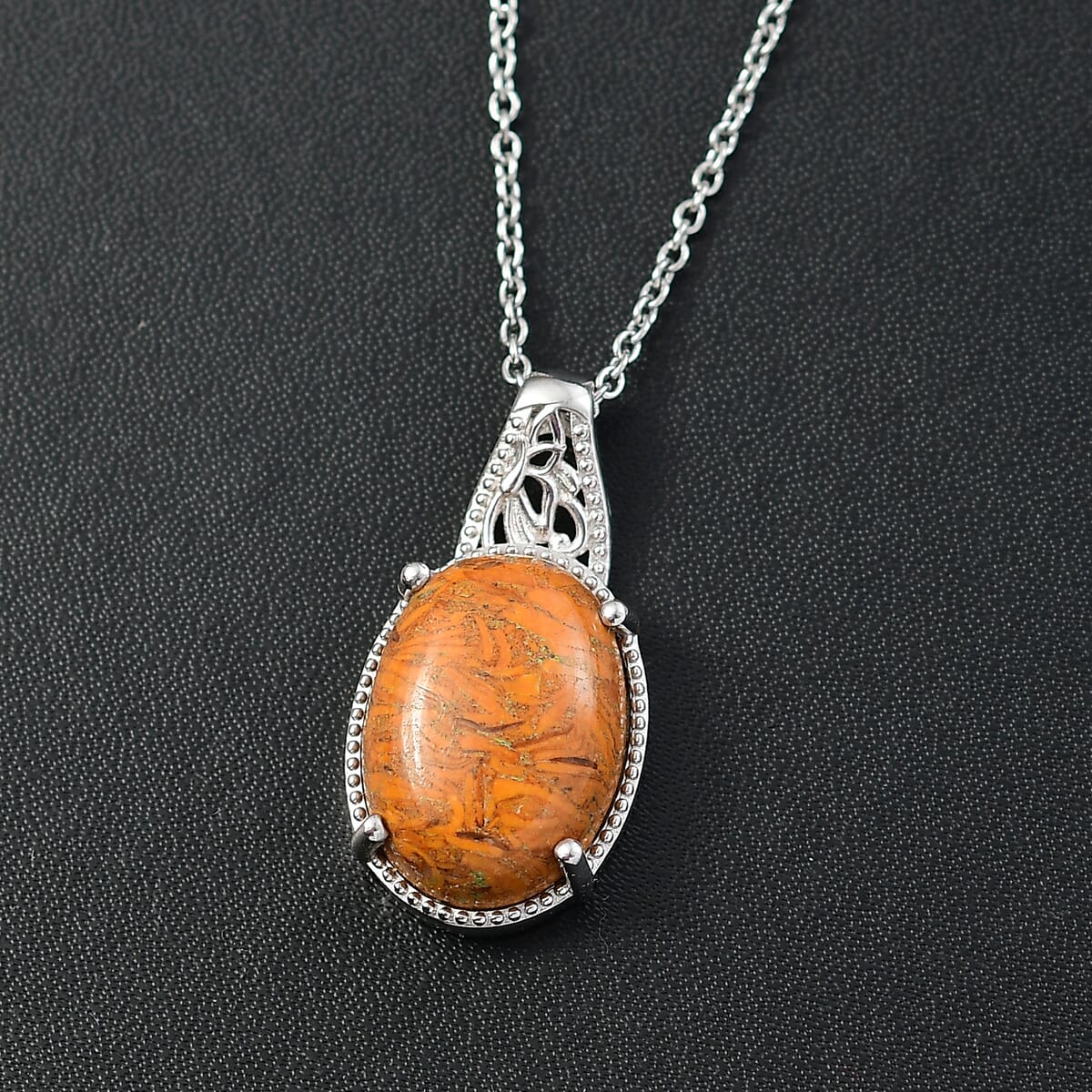 Karis Script Stone 12.65 ctw Pendant Platinum with Stainless Steel Necklace 20 Inches image number 1