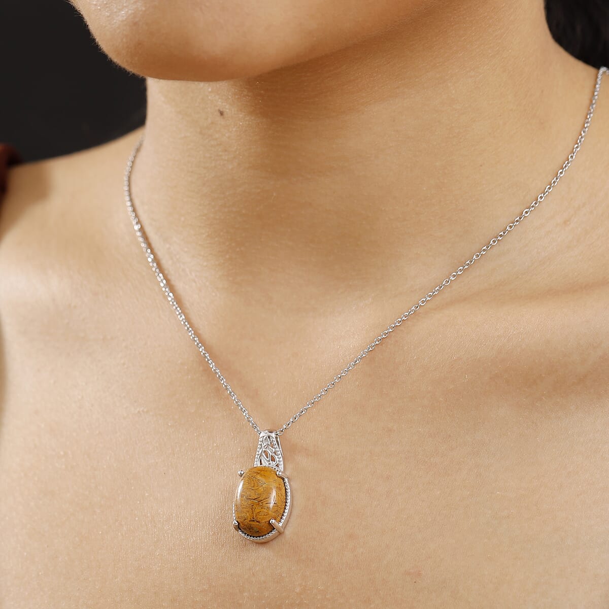 Karis Script Stone 12.65 ctw Pendant Platinum with Stainless Steel Necklace 20 Inches image number 2