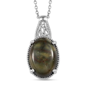 Karis Venus Jasper 11.90 ctw Pendant in Platinum Bond with Stainless Steel Necklace 20 Inches