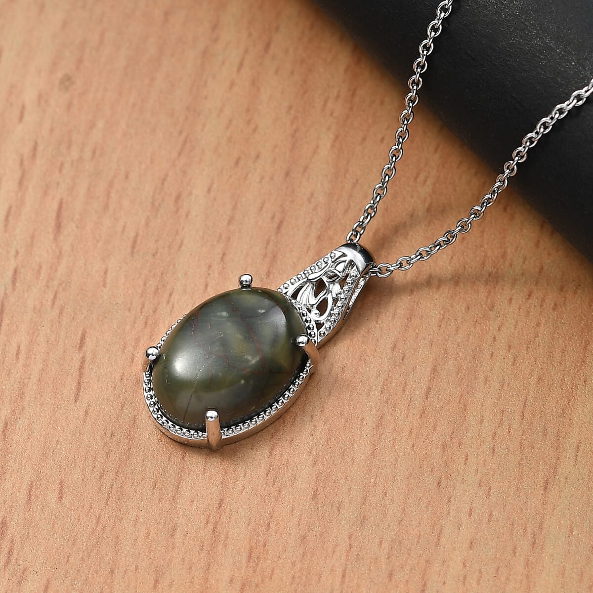 Karis Venus Jasper 11.90 ctw Pendant in Platinum Bond with Stainless Steel Necklace 20 Inches image number 1