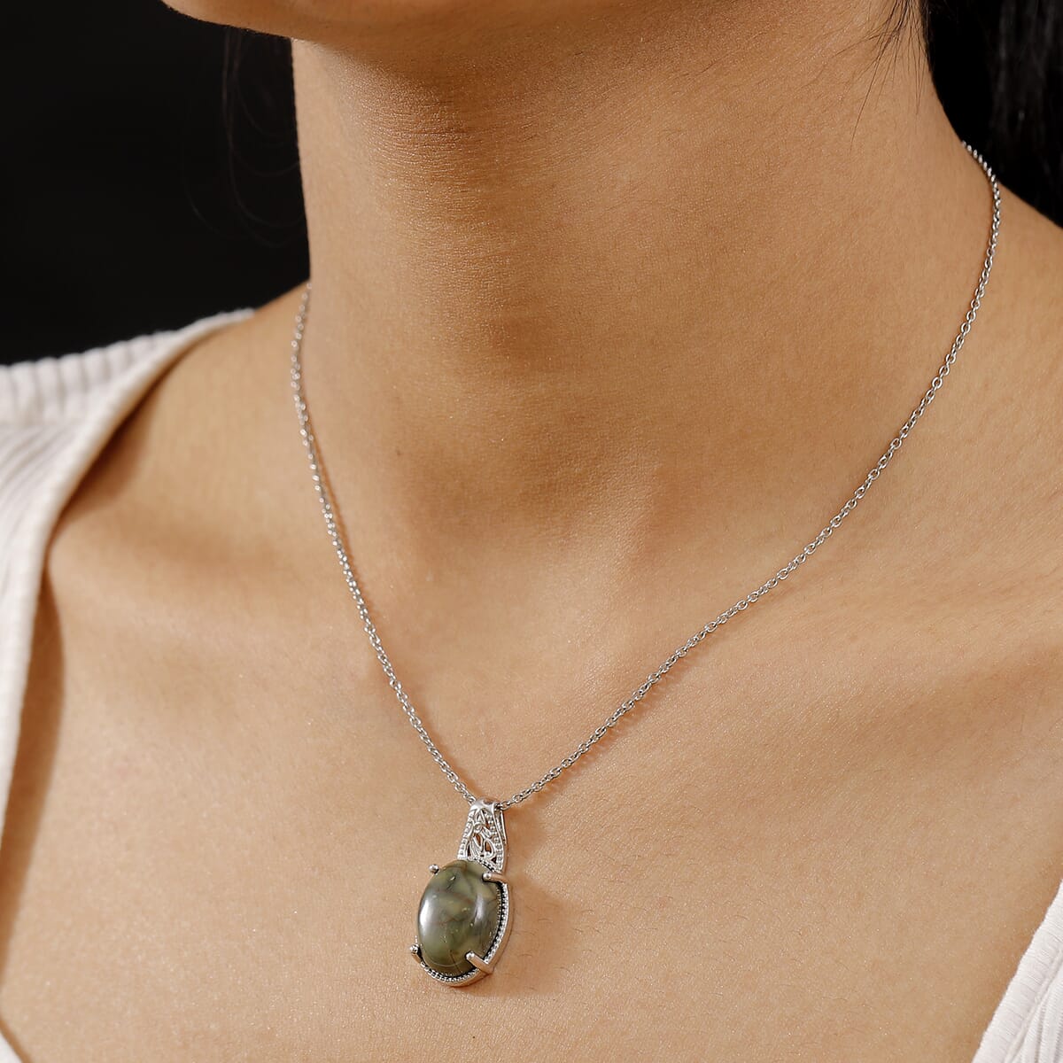 Karis Venus Jasper 11.90 ctw Pendant in Platinum Bond with Stainless Steel Necklace 20 Inches image number 2