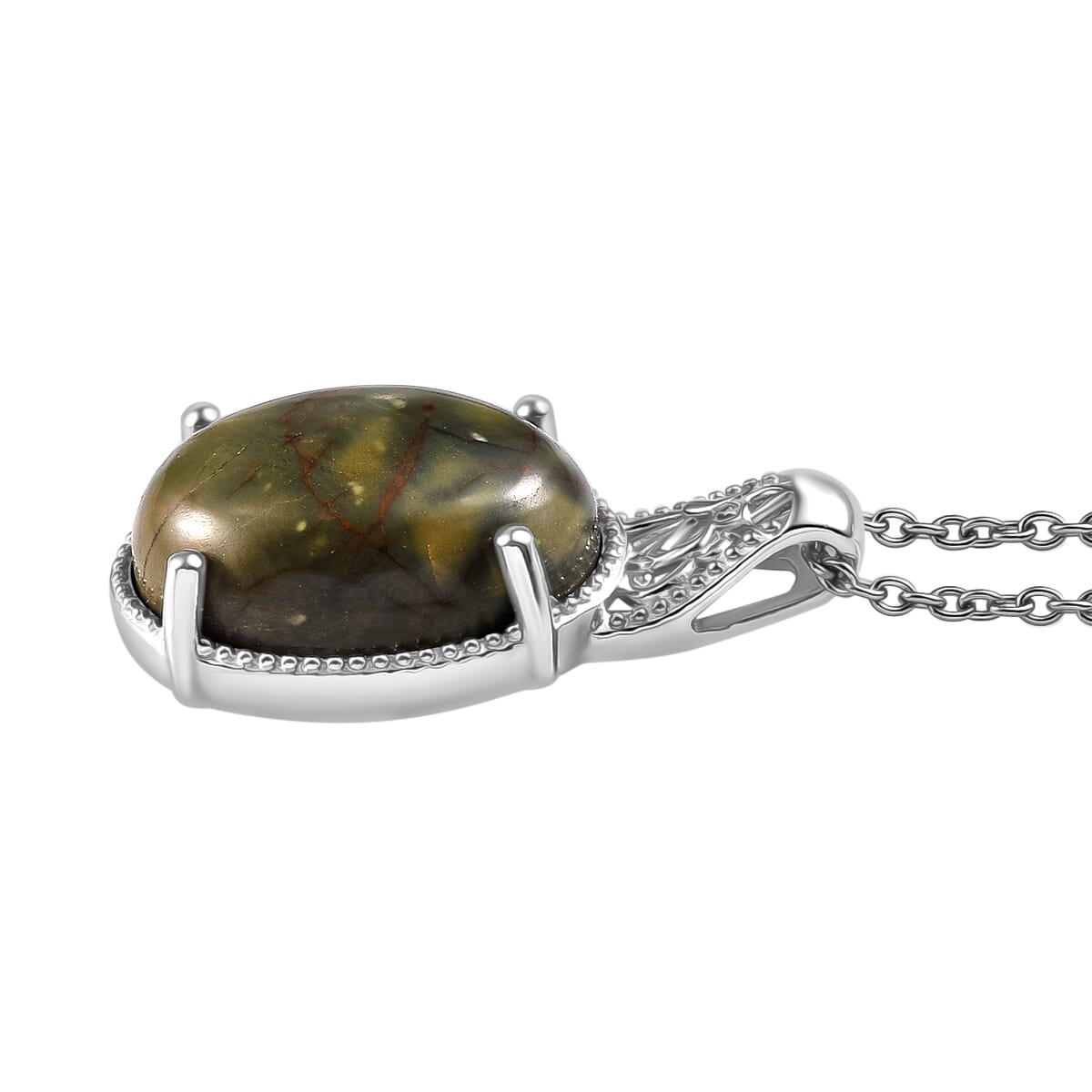 Karis Venus Jasper 11.90 ctw Pendant in Platinum Bond with Stainless Steel Necklace 20 Inches image number 3