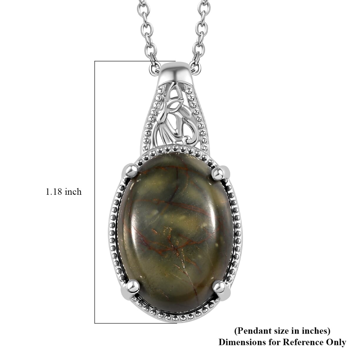 Karis Venus Jasper 11.90 ctw Pendant in Platinum Bond with Stainless Steel Necklace 20 Inches image number 5