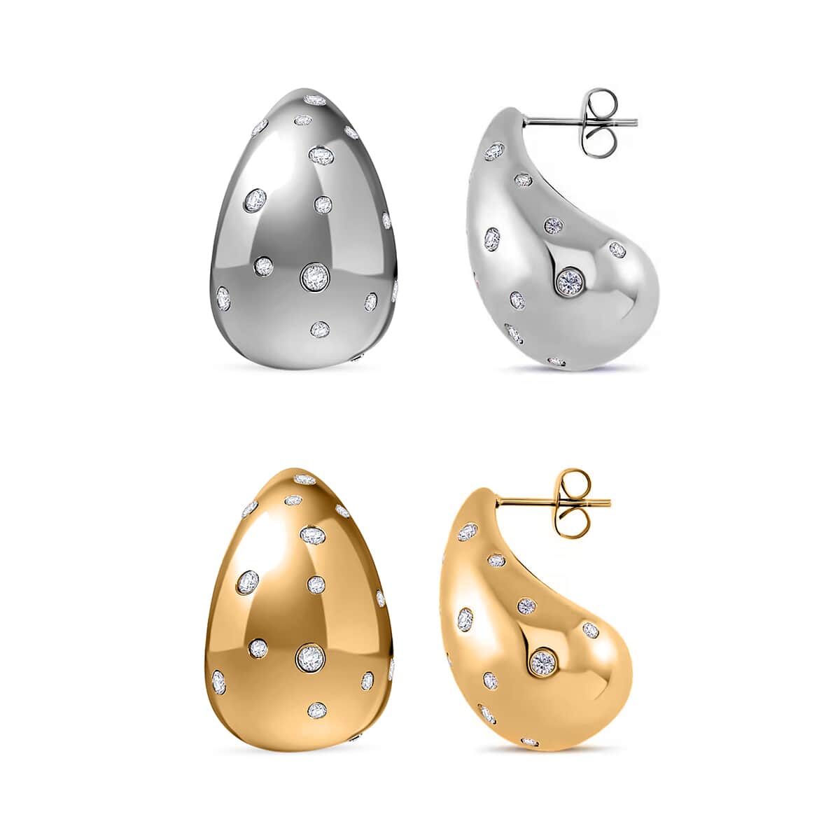 Set of 2 Simulated Diamond 2.00 ctw Raindrop Earrings in ION Plated Yellow Gold and Stainless Steel image number 0