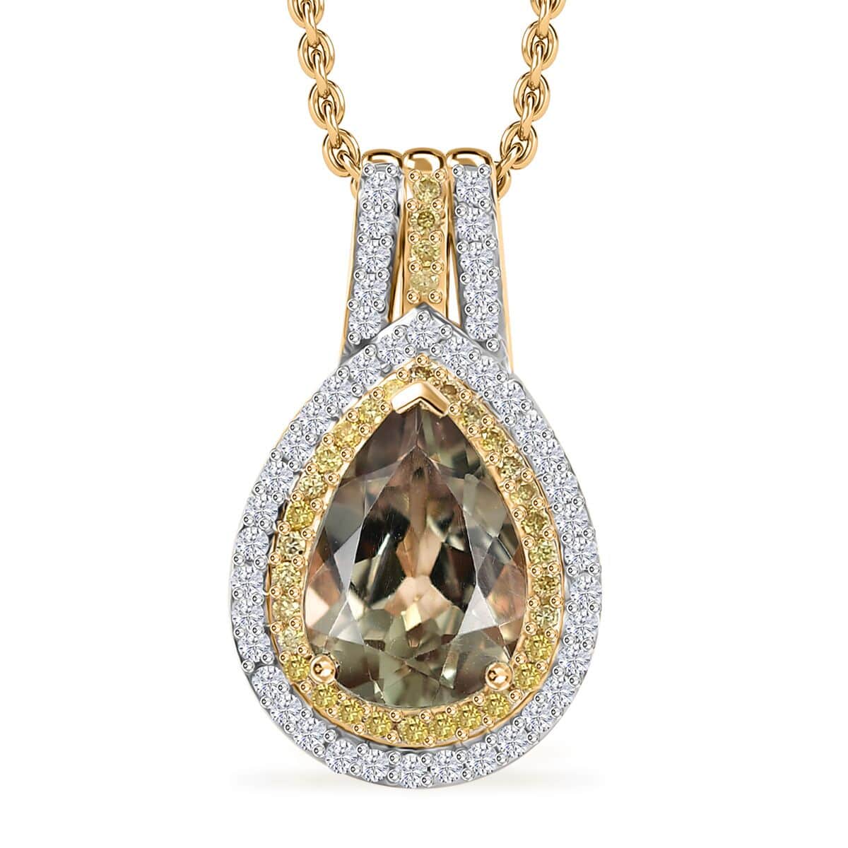 Luxoro AAA Turkizite, Natural Yellow and White Diamond 2.75 ctw Double Halo Pendant Necklace in 10K Yellow Gold 20 Inches image number 0