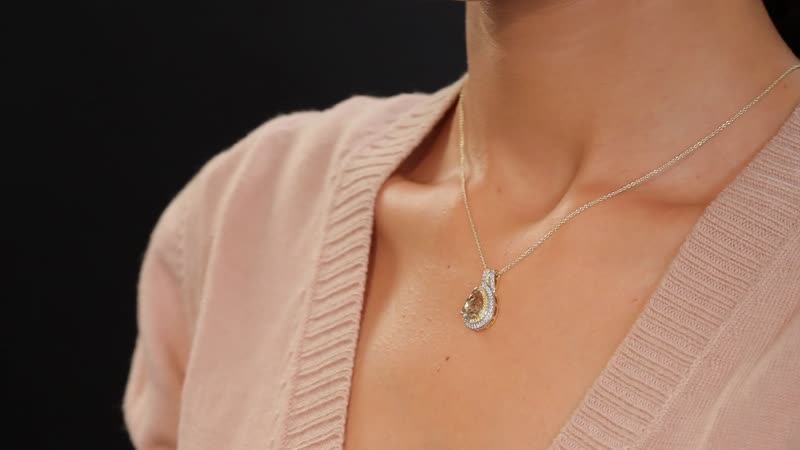 Luxoro 10K Yellow Gold AAA Turkizite, Natural Yellow and White Diamond (0.45 cts) Double Halo Pendant Necklace (20 Inches) 2.75 ctw