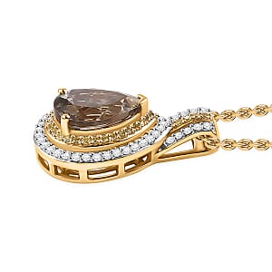 Luxoro AAA Turkizite, Natural Yellow and White Diamond 2.75 ctw Double Halo Pendant Necklace in 10K Yellow Gold 20 Inches