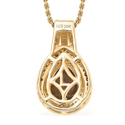 Luxoro AAA Turkizite, Natural Yellow and White Diamond 2.75 ctw Double Halo Pendant Necklace in 10K Yellow Gold 20 Inches