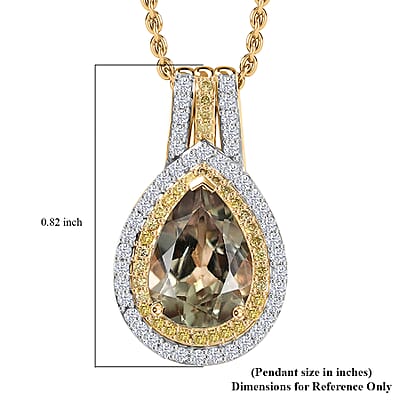 Luxoro AAA Turkizite, Natural Yellow and White Diamond 2.75 ctw Double Halo Pendant Necklace in 10K Yellow Gold 20 Inches