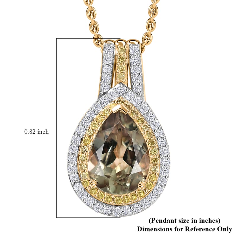 Luxoro AAA Turkizite, Natural Yellow and White Diamond 2.75 ctw Double Halo Pendant Necklace in 10K Yellow Gold 20 Inches