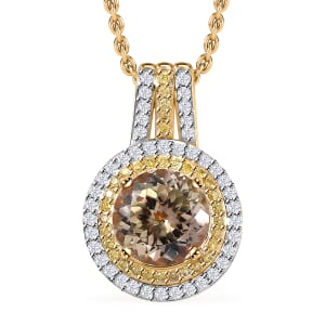 Luxoro AAA Turkizite, Natural Yellow and White Diamond 2.90 ctw Double Halo Pendant Necklace in 10K Yellow Gold 20 Inches
