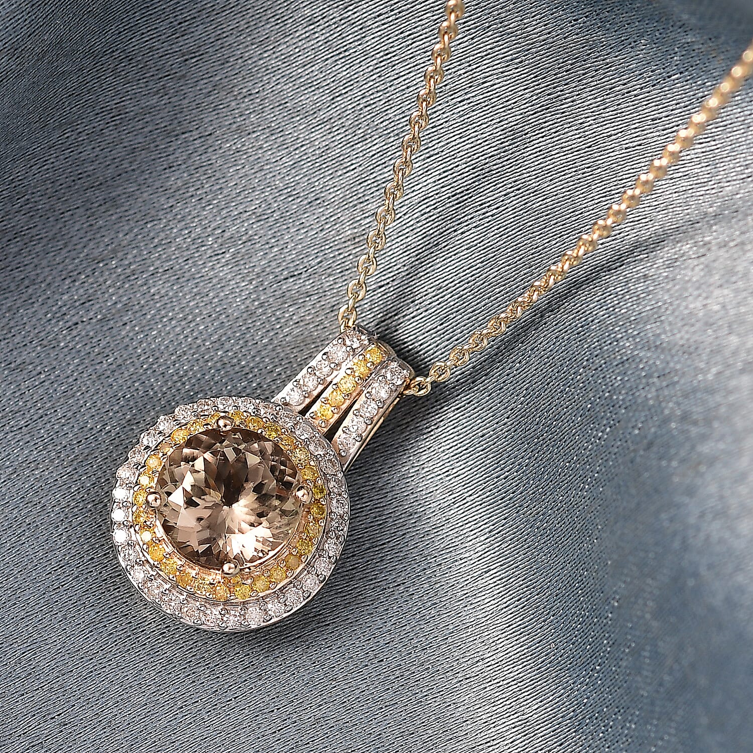 Luxoro AAA Turkizite, Natural Yellow and White Diamond 2.90 ctw Double Halo Pendant Necklace in 10K Yellow Gold 20 Inches
