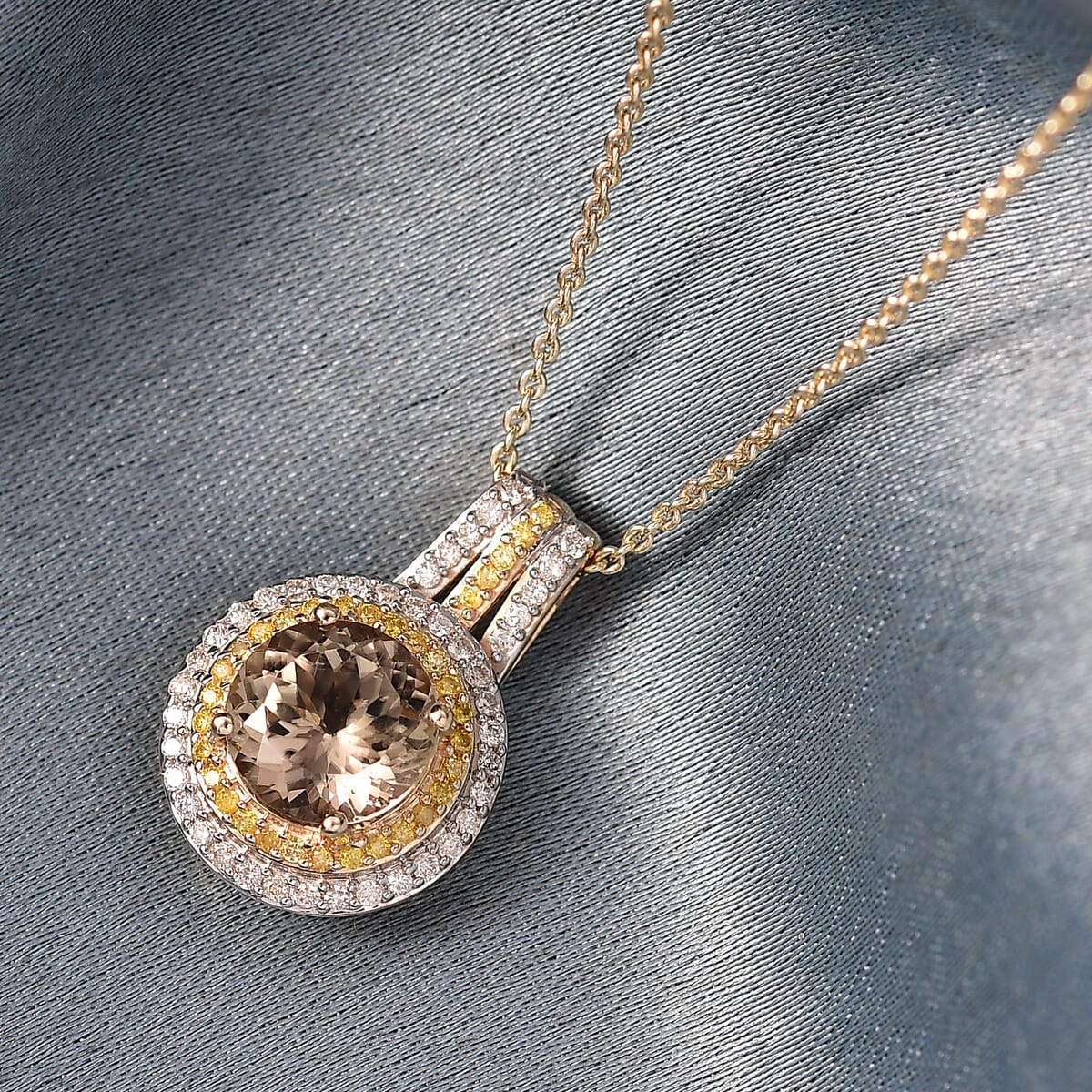 Luxoro AAA Turkizite, Natural Yellow and White Diamond 2.90 ctw Double Halo Pendant Necklace in 10K Yellow Gold 20 Inches image number 1