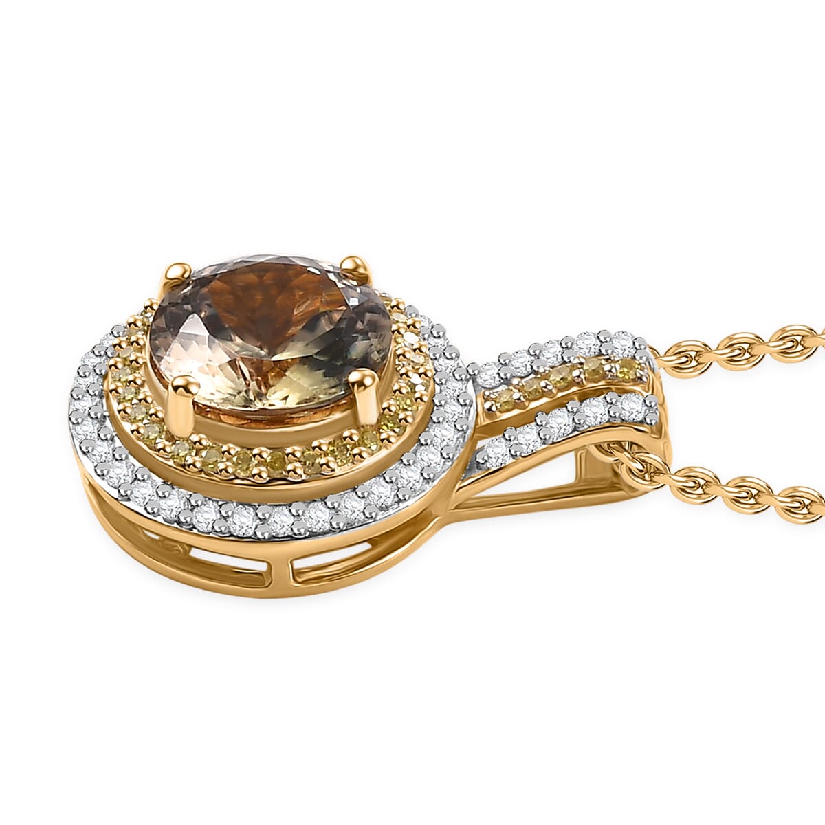 Luxoro AAA Turkizite, Natural Yellow and White Diamond 2.90 ctw Double Halo Pendant Necklace in 10K Yellow Gold 20 Inches image number 3
